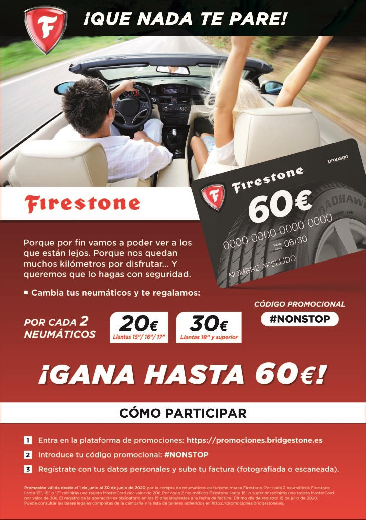 Firestone regala hasta 60 € por la compra de neumáticos